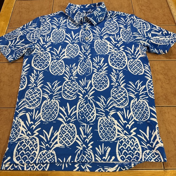 chubbies Other - Chubbies Polo Shirt Mens Sz Small Blue All Over Pineapple Print Performance Golf